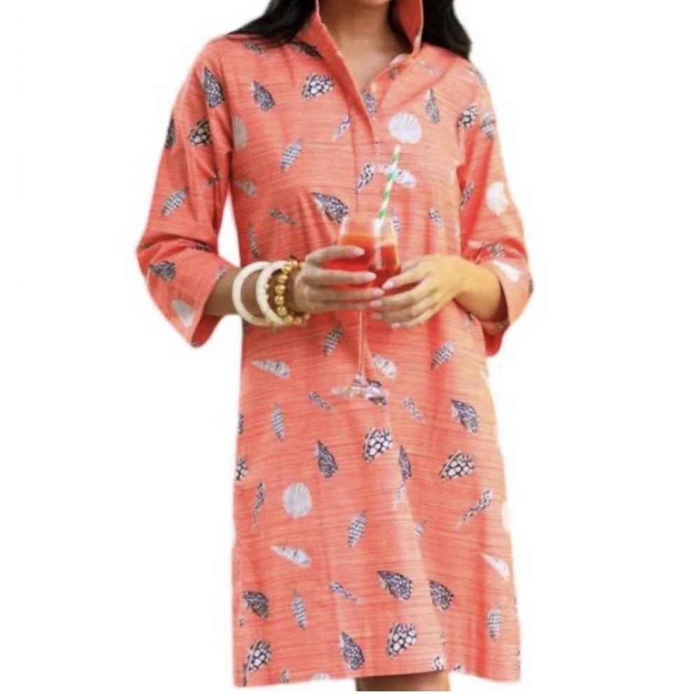 Holly Shae Arden Mini Dress in Coral Shell Grasscloth XS/S Coastal Beach Resort